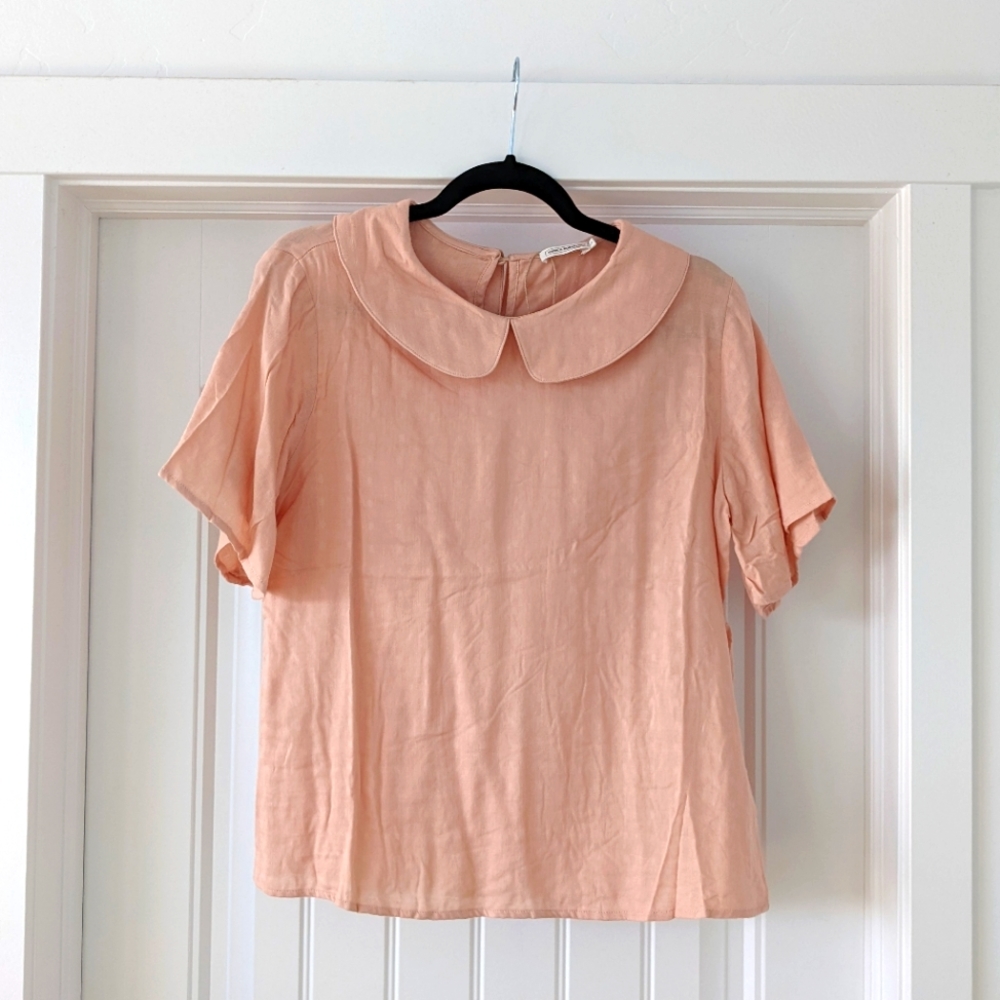 Roolee pink peter pan collar flutter sleeve top